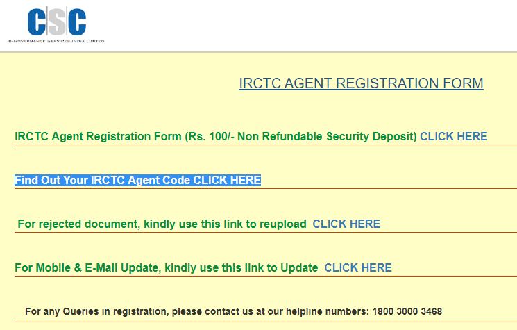 CSC IRCTC AGENT Registration